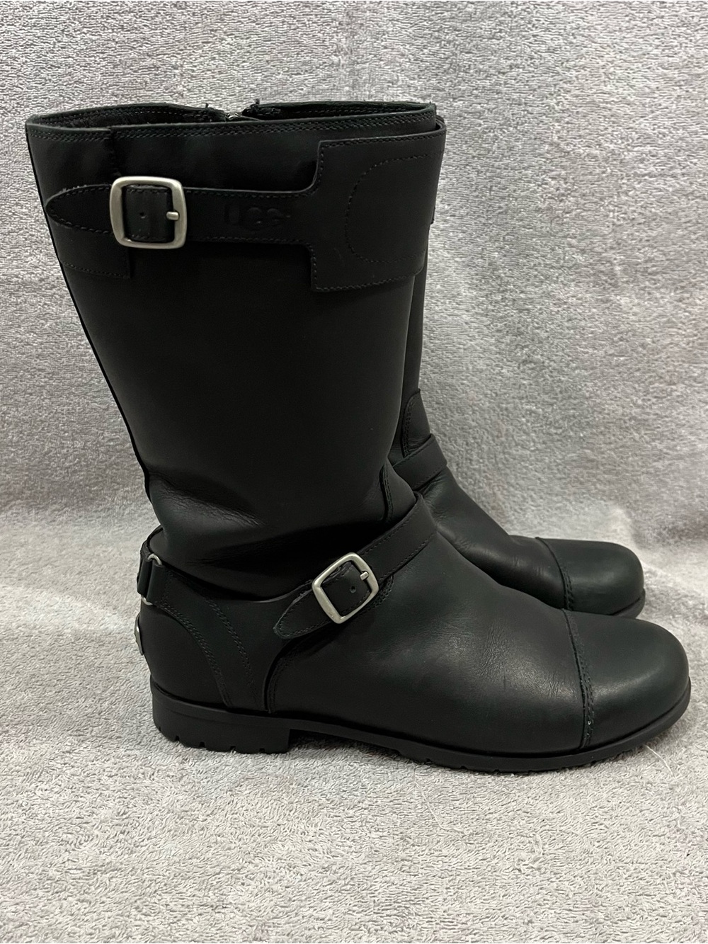 UGG Gershwin Black Boots Women's Sz 8 Sheepskin Shearling Fur Lined Zip